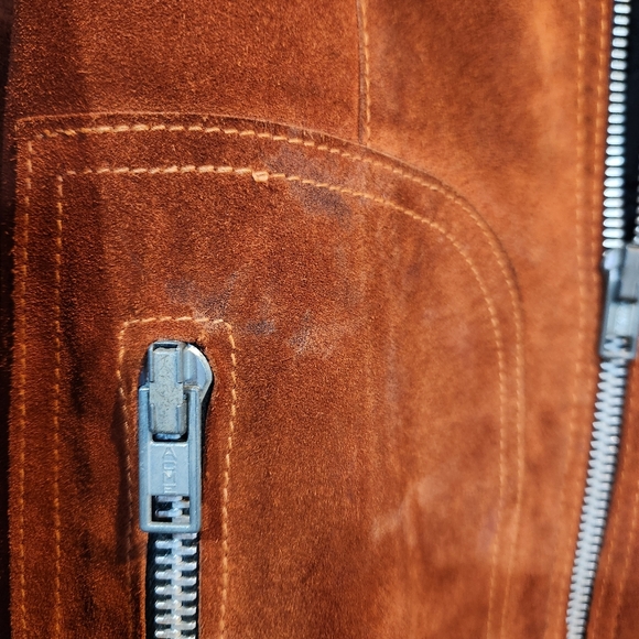 Vtg Burnt Orange Suede Penny Lane Jacket Groovy 70s Leather Western Coat 13 14 L - Picture 4 of 16